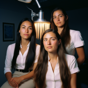 Three women smiling and posing together for a picture